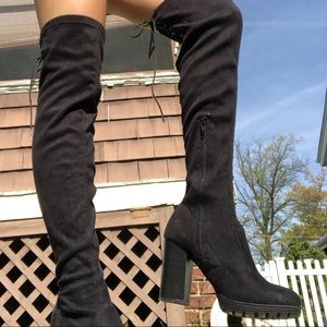 Over the knee suede boots with lace up back